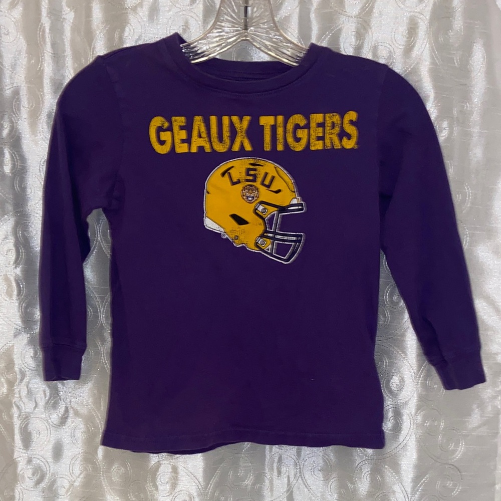 NCAA LSU Tigers Long Sleeve Purple Tee Kids Size XS 4/5 🔥 YB2
